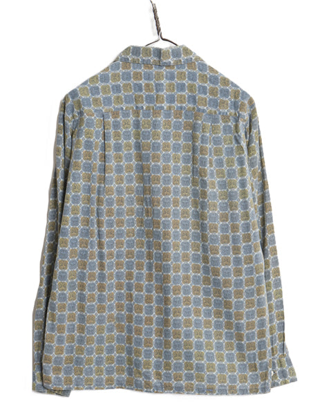 60s SAXON コットン 総柄 デザイン 長袖 シャツ メンズ S / ヴィンテージ グランジ ボックス タイプ ポケット付き 幾何学模様 マルチカラー