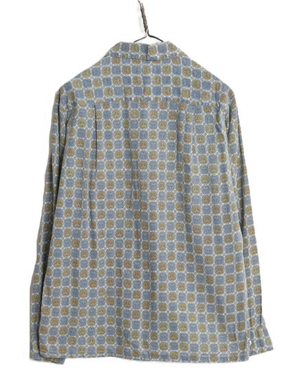 60s SAXON コットン 総柄 デザイン 長袖 シャツ メンズ S / ヴィンテージ グランジ ボックス タイプ ポケット付き 幾何学模様 マルチカラー