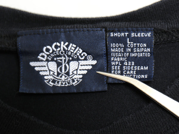 90s ドッカーズ リーバイス ポケット付き 半袖 Tシャツ メンズ L 古着 オールド ポケT ワンポイント 刺繍 ヘビーウェイト ブランク 無地 黒