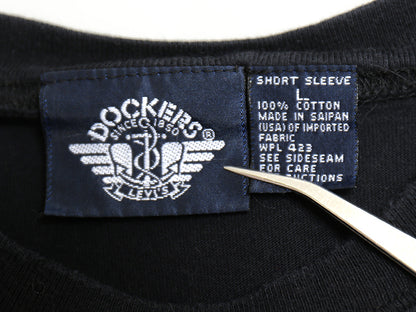 90s ドッカーズ リーバイス ポケット付き 半袖 Tシャツ メンズ L 古着 オールド ポケT ワンポイント 刺繍 ヘビーウェイト ブランク 無地 黒