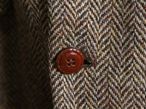 90s ハリスツイード テーラード ジャケット メンズ M 程/ オールド ウール ツイード ブレザー ヘリンボーン ストライプ トラッド シンプル