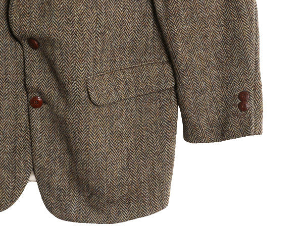 90s ハリスツイード テーラード ジャケット メンズ M 程/ オールド ウール ツイード ブレザー ヘリンボーン ストライプ トラッド シンプル