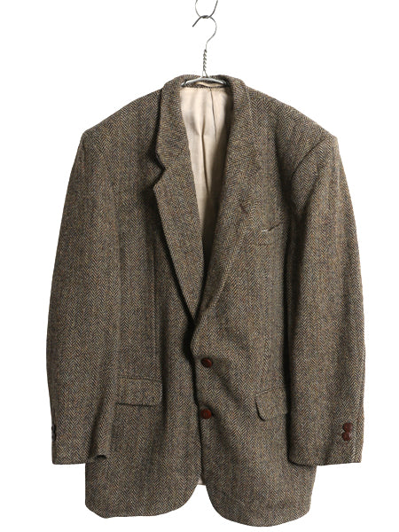 90s ハリスツイード テーラード ジャケット メンズ M 程/ オールド ウール ツイード ブレザー ヘリンボーン ストライプ トラッド シンプル