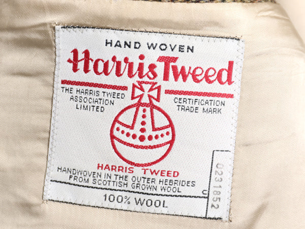 90s ハリスツイード テーラード ジャケット メンズ M 程/ オールド ウール ツイード ブレザー ヘリンボーン ストライプ トラッド シンプル