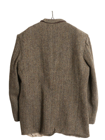 90s ハリスツイード テーラード ジャケット メンズ M 程/ オールド ウール ツイード ブレザー ヘリンボーン ストライプ トラッド シンプル