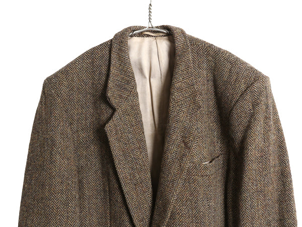 90s ハリスツイード テーラード ジャケット メンズ M 程/ オールド ウール ツイード ブレザー ヘリンボーン ストライプ トラッド シンプル