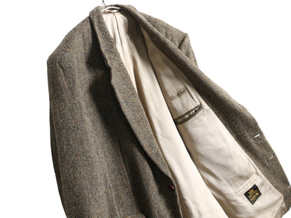 90s ハリスツイード テーラード ジャケット メンズ M 程/ オールド ウール ツイード ブレザー ヘリンボーン ストライプ トラッド シンプル