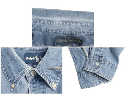 00s ラルフローレン 3点留め ボタンダウン 長袖 デニム シャツ メンズ M 古着 オールド ポロ 長袖シャツ ワンポイント カジュアル ゆったり