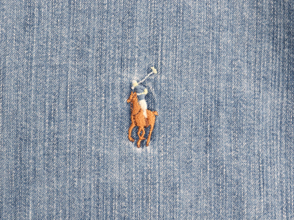 00s ラルフローレン 3点留め ボタンダウン 長袖 デニム シャツ メンズ M 古着 オールド ポロ 長袖シャツ ワンポイント カジュアル ゆったり