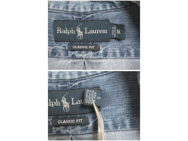 00s ラルフローレン 3点留め ボタンダウン 長袖 デニム シャツ メンズ M 古着 オールド ポロ 長袖シャツ ワンポイント カジュアル ゆったり