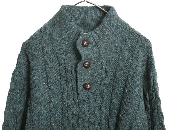 アイルランド製 エルエルビーン フィッシャーマン ニット セーター メンズ XL 古着 ウール アラン ハイネック プルオーバー 大きいサイズ