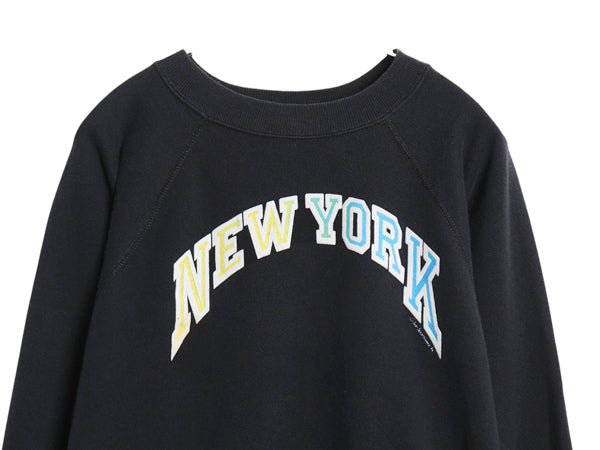 80s USA製 グラフィック プリント スウェット メンズ XL 小さめ L 程 ヴィンテージ トレーナー 裏起毛 グラデーション ラグラン ブラック