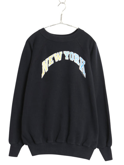 80s USA製 グラフィック プリント スウェット メンズ XL 小さめ L 程 ヴィンテージ トレーナー 裏起毛 グラデーション ラグラン ブラック