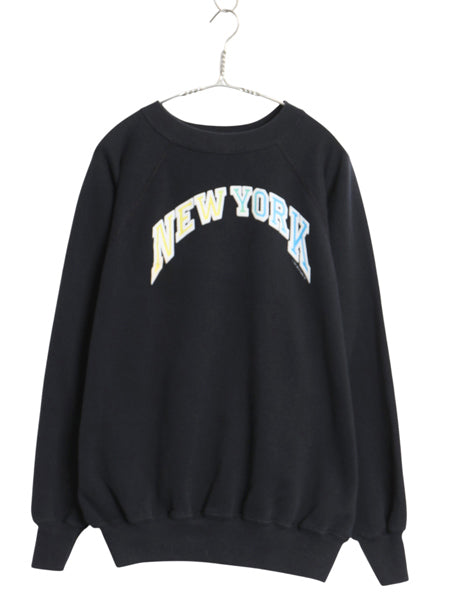 80s USA製 グラフィック プリント スウェット メンズ XL 小さめ L 程 ヴィンテージ トレーナー 裏起毛 グラデーション ラグラン ブラック