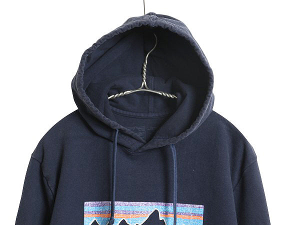 パタゴニア プリント スウェット フード パーカー メンズ M / 19年製 トレーナー ストレッチ 裏起毛 プルオーバー ヘビーウェイト ネイビー