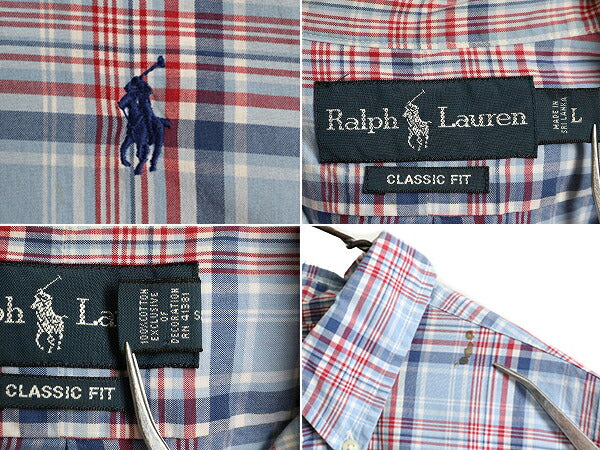 90s ■ ラルフローレン チェック 半袖 ボタンダウン シャツ メンズ L / 古着 90年代 オールド POLO コットン CLASSIC FIT ポロ 半袖シャツ