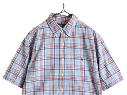 90s ■ ラルフローレン チェック 半袖 ボタンダウン シャツ メンズ L / 古着 90年代 オールド POLO コットン CLASSIC FIT ポロ 半袖シャツ