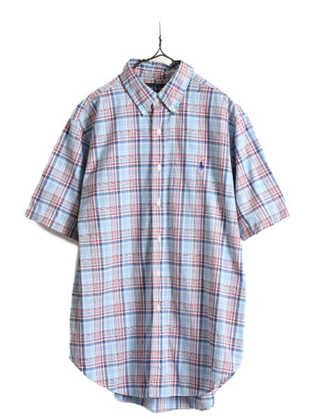 90s ■ ラルフローレン チェック 半袖 ボタンダウン シャツ メンズ L / 古着 90年代 オールド POLO コットン CLASSIC FIT ポロ 半袖シャツ
