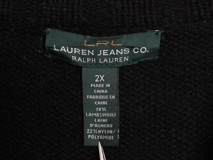 00s ラルフローレン ネイティブ柄 ニット セーター ジャケット レディース 2XL / オールド ウール  ハイネック フルジップ 大きいサイズ 黒