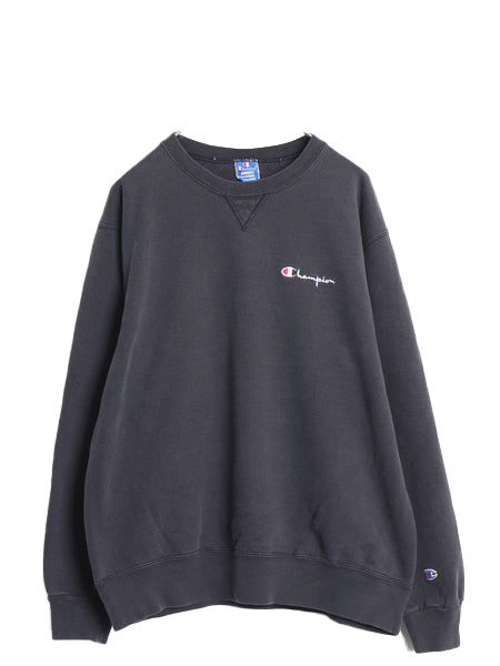 80s USA製 チャンピオン ワンポイント スウェット メンズ  XXL 古着 ヴィンテージ 裏起毛 トレーナー スクリプト ロゴ 前V 大きいサイズ 黒