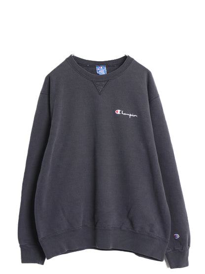 80s USA製 チャンピオン ワンポイント スウェット メンズ  XXL 古着 ヴィンテージ 裏起毛 トレーナー スクリプト ロゴ 前V 大きいサイズ 黒