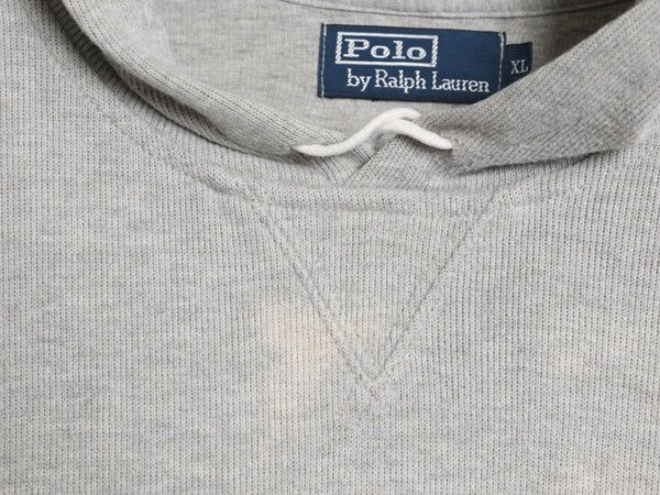 90s ポロ ラルフローレン リブ編み コットン ニット フード パーカー メンズ XL / オールド 前V スウェット セーター プルオーバー グレー