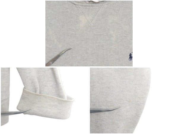 90s ポロ ラルフローレン リブ編み コットン ニット フード パーカー メンズ XL / オールド 前V スウェット セーター プルオーバー グレー