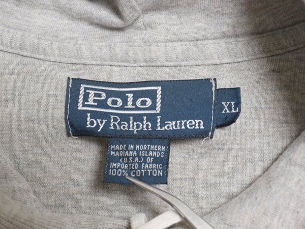 90s ポロ ラルフローレン リブ編み コットン ニット フード パーカー メンズ XL / オールド 前V スウェット セーター プルオーバー グレー