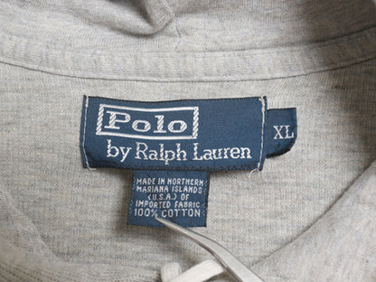 90s ポロ ラルフローレン リブ編み コットン ニット フード パーカー メンズ XL / オールド 前V スウェット セーター プルオーバー グレー