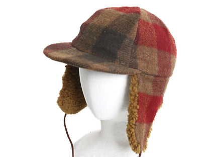 80s USA製 Seifter Associates ボア 耳当て付き キャップ メンズ レディース L 帽子 ヴィンテージ チェック ウール 中綿 ライナー ボンバー