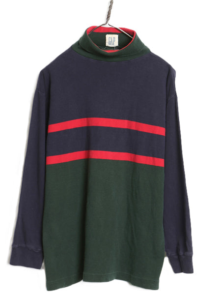 90s オールド ギャップ タートルネック ボーダー 長袖 Tシャツ メンズ M ロンT カットソー ストレッチ スムース コットン シングルステッチ