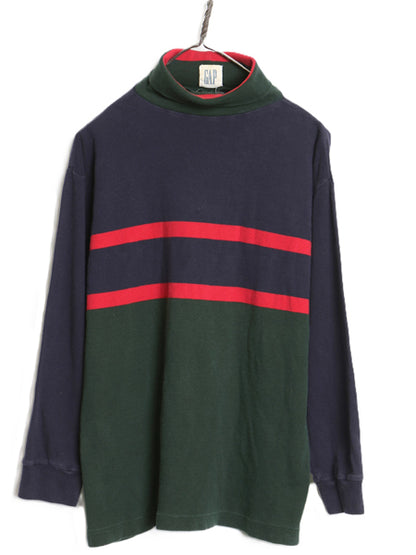 90s オールド ギャップ タートルネック ボーダー 長袖 Tシャツ メンズ M ロンT カットソー ストレッチ スムース コットン シングルステッチ