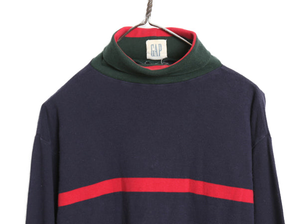 90s オールド ギャップ タートルネック ボーダー 長袖 Tシャツ メンズ M ロンT カットソー ストレッチ スムース コットン シングルステッチ