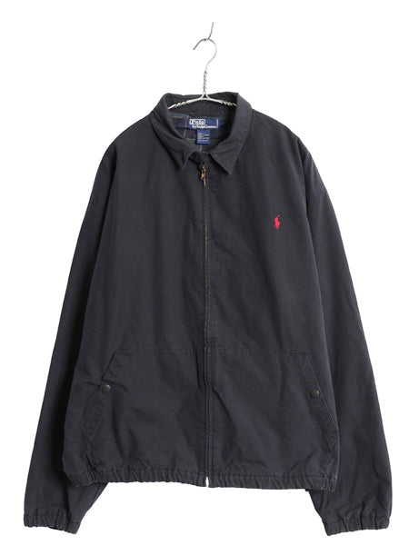 90s ポロ ラルフローレン スイングトップ ジャケット メンズ XL オールド コットン ブルゾン フルジップ フランネル チェック ライナー 紺