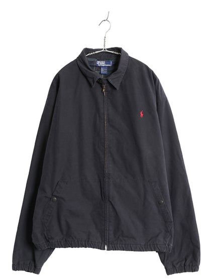 90s ポロ ラルフローレン スイングトップ ジャケット メンズ XL オールド コットン ブルゾン フルジップ フランネル チェック ライナー 紺
