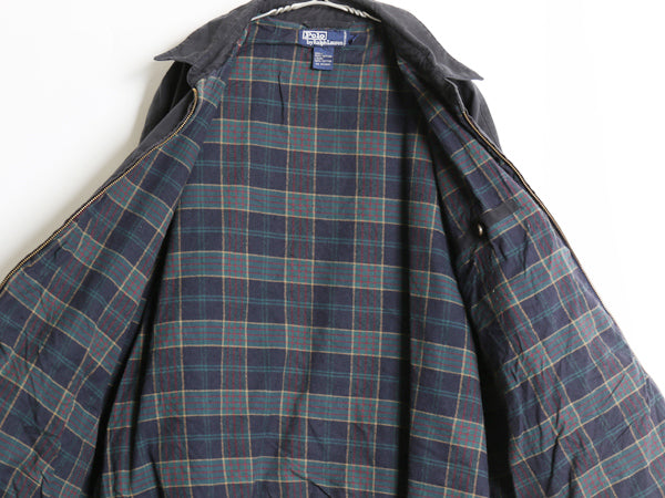 90s ポロ ラルフローレン スイングトップ ジャケット メンズ XL オールド コットン ブルゾン フルジップ フランネル チェック ライナー 紺