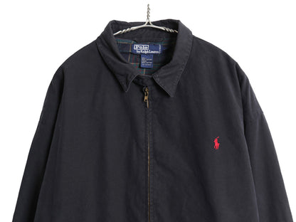 90s ポロ ラルフローレン スイングトップ ジャケット メンズ XL オールド コットン ブルゾン フルジップ フランネル チェック ライナー 紺
