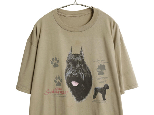 00s ドッグ イラスト プリント 半袖 Tシャツ メンズ レディース XL 程/ オールド 犬 アニマル アート キャラクター 大きいサイズ カーキ