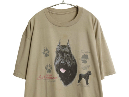 00s ドッグ イラスト プリント 半袖 Tシャツ メンズ レディース XL 程/ オールド 犬 アニマル アート キャラクター 大きいサイズ カーキ
