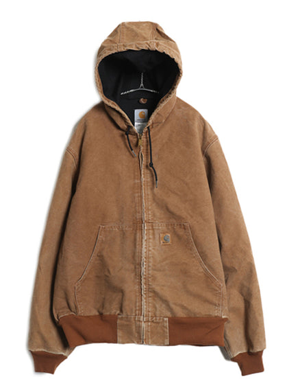 US企画 カーハート アクティブ ジャケット メンズ L ワーク ダック フード パーカー メッシュ ライナー フルジップ ブルゾン ジャンパー 茶
