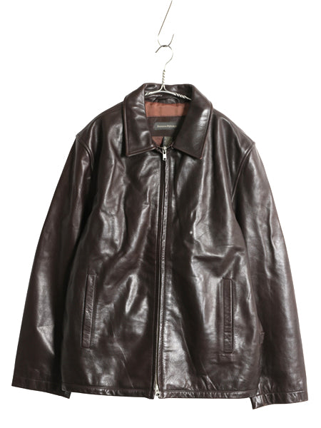 90s バナナリパブリック 本革 レザー スポーツ ジャケット メンズ L / オールド 革ジャン フルジップ シングル ライダース スイングトップ 