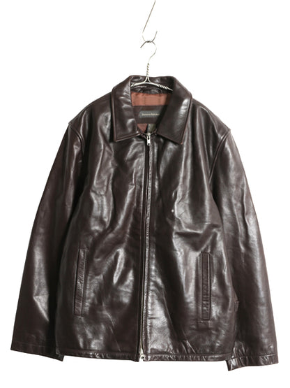 90s バナナリパブリック 本革 レザー スポーツ ジャケット メンズ L / オールド 革ジャン フルジップ シングル ライダース スイングトップ 