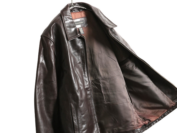 90s バナナリパブリック 本革 レザー スポーツ ジャケット メンズ L / オールド 革ジャン フルジップ シングル ライダース スイングトップ 