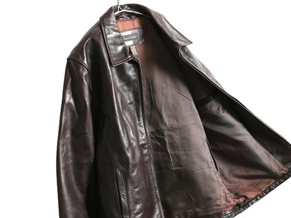 90s バナナリパブリック 本革 レザー スポーツ ジャケット メンズ L / オールド 革ジャン フルジップ シングル ライダース スイングトップ 