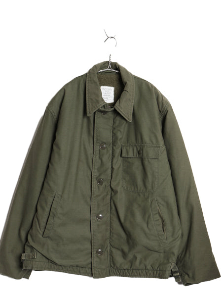 80s 米軍実物 USN ネイビー A-2 デッキ ジャケット メンズ L / 古着 83年製 ヴィンテージ ミリタリー 軍物 裏ボア ライナー付き ジャンパー