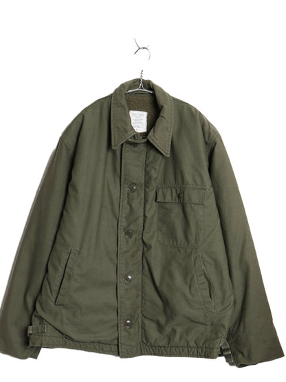 80s 米軍実物 USN ネイビー A-2 デッキ ジャケット メンズ L / 古着 83年製 ヴィンテージ ミリタリー 軍物 裏ボア ライナー付き ジャンパー