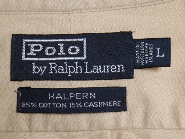 90s ポロ ラルフローレン 長袖 シャツ メンズ L オールド カシミヤ コットン 薄手 無地 ワイシャツ シンプル カジュアル ゆったり ベージュ