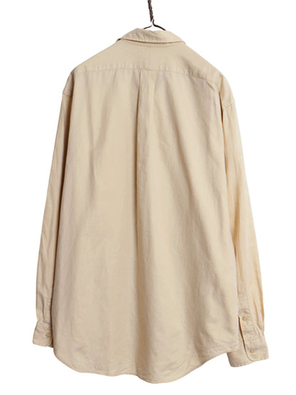 90s ポロ ラルフローレン 長袖 シャツ メンズ L オールド カシミヤ コットン 薄手 無地 ワイシャツ シンプル カジュアル ゆったり ベージュ