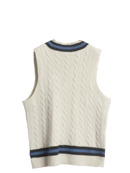 00s ポロ ラルフローレン チルデン ケーブル ニット ベスト メンズ レディース L / オールド ウール シルク カシミヤ セーター Vネック 白