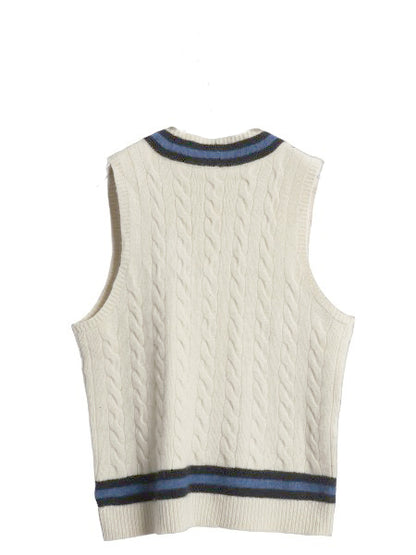 00s ポロ ラルフローレン チルデン ケーブル ニット ベスト メンズ レディース L / オールド ウール シルク カシミヤ セーター Vネック 白